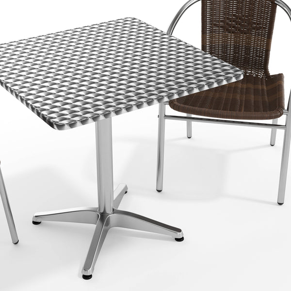 Dark Brown |#| 27.5" Square Aluminum Indoor-Outdoor Table Set with 2 Dark Brown Rattan Chairs