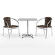 Dark Brown |#| 27.5" Square Aluminum Indoor-Outdoor Table Set with 2 Dark Brown Rattan Chairs