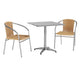 Beige |#| 27.5" Square Aluminum Indoor-Outdoor Table Set with 2 Beige Rattan Chairs