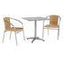 Beige |#| 27.5" Square Aluminum Indoor-Outdoor Table Set with 2 Beige Rattan Chairs