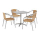 Beige |#| 27.5" Square Aluminum Indoor-Outdoor Table Set with 4 Beige Rattan Chairs