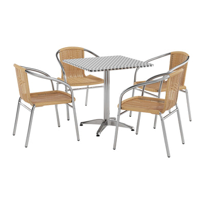 27.5'' Square Aluminum Indoor-Outdoor Table Set with 4 Rattan Chairs - View 1