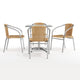 Beige |#| 27.5" Square Aluminum Indoor-Outdoor Table Set with 4 Beige Rattan Chairs