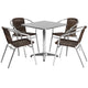 Dark Brown |#| 27.5inch Square Aluminum Indoor-Outdoor Table Set with 4 Dark Brown Rattan Chairs