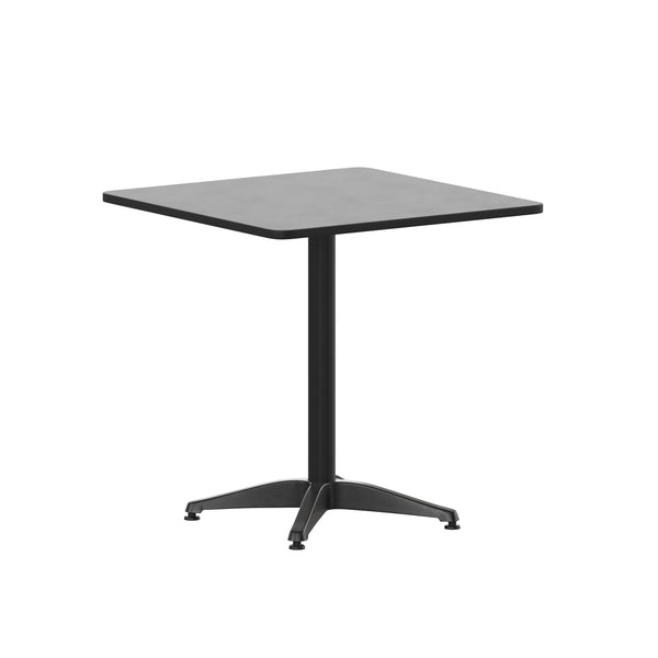 Black |#| Modern 27.5inch Square Glass Framed Glass Table with 4 Black Slat Back Chairs