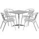 Aluminum |#| 27.5inch Square Aluminum Indoor-Outdoor Table Set with 4 Slat Back Chairs