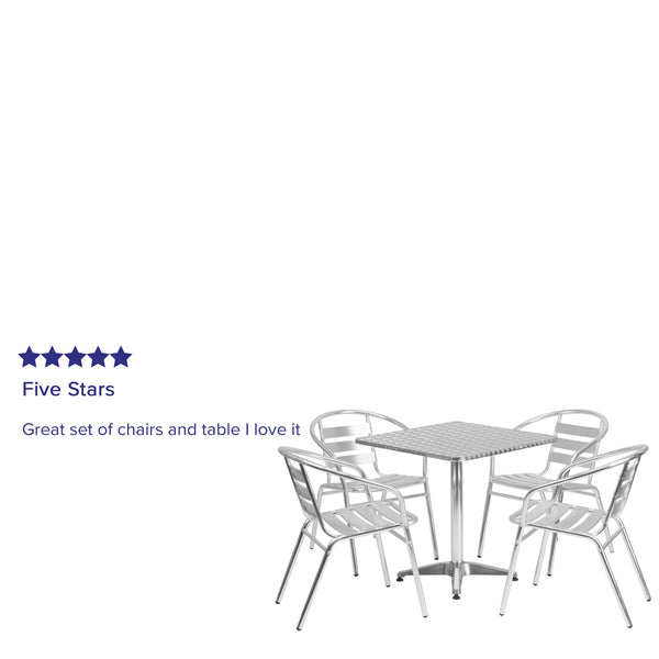 Aluminum |#| 27.5inch Square Aluminum Indoor-Outdoor Table Set with 4 Slat Back Chairs