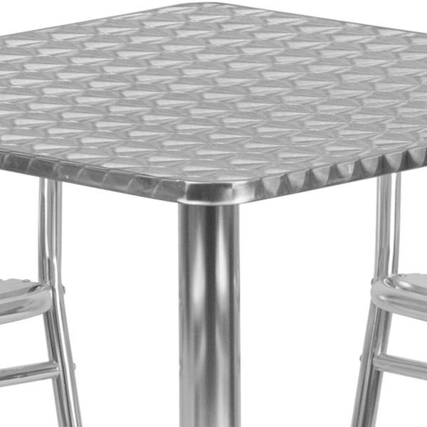 Aluminum |#| 27.5inch Square Aluminum Indoor-Outdoor Table Set with 4 Slat Back Chairs