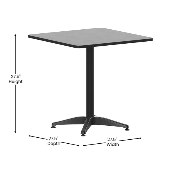 Black |#| Modern 27.5inch Square Glass Framed Glass Table with 4 Black Slat Back Chairs