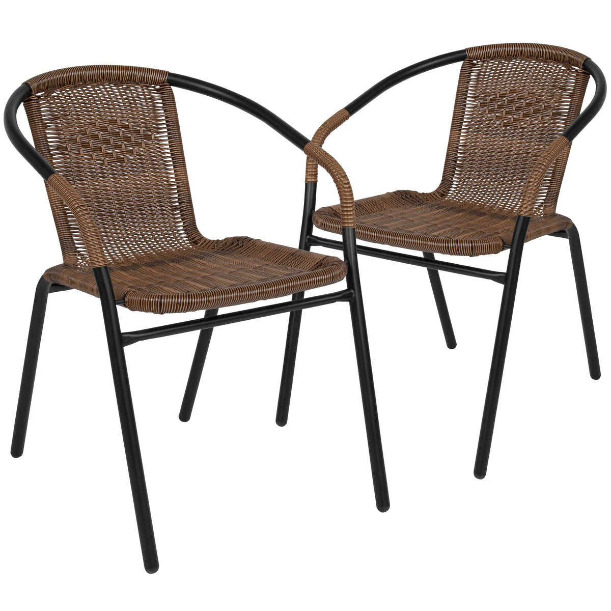 Medium Brown |#| 2 Pack Medium Brown Rattan Indoor-Outdoor Restaurant Stack Chair