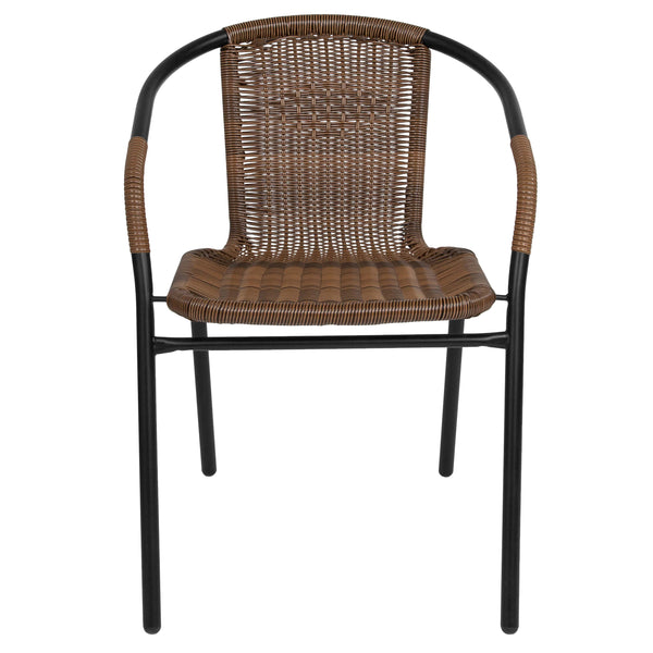 Medium Brown |#| 2 Pack Medium Brown Rattan Indoor-Outdoor Restaurant Stack Chair
