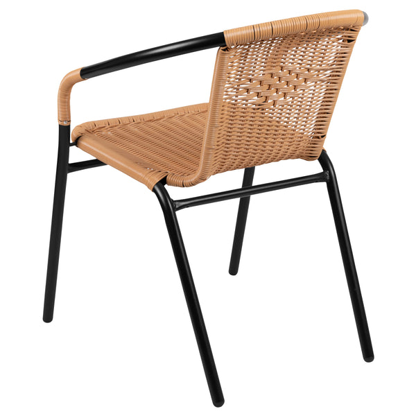Beige |#| 2 Pack Beige Rattan Indoor-Outdoor Restaurant Stack Chair with Curved Back