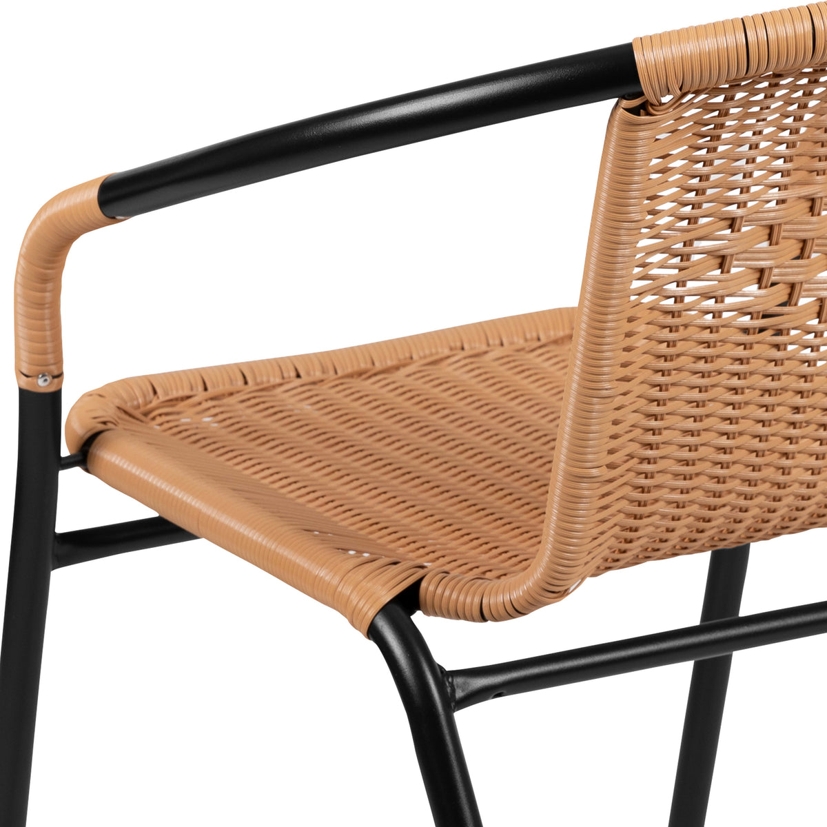 Beige |#| 2 Pack Beige Rattan Indoor-Outdoor Restaurant Stack Chair with Curved Back