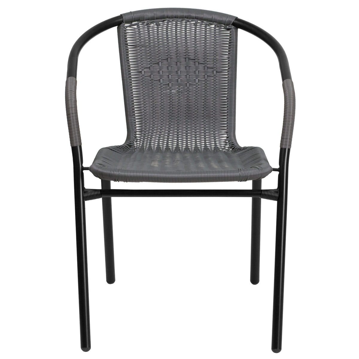 Gray |#| 2 Pack Gray Rattan Indoor-Outdoor Restaurant Stack Chair with Curved Back