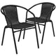 Black |#| 2 Pack Black Rattan Indoor-Outdoor Restaurant Stack Chair with Curved Back