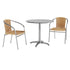 Beige |#| 31.5" Round Aluminum Indoor-Outdoor Table Set with 2 Beige Rattan Chairs