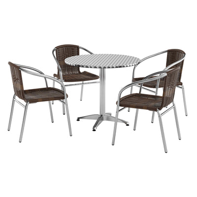 31.5'' Round Aluminum Indoor-Outdoor Table Set with 4 Rattan Chairs - View 1