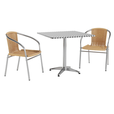 31.5'' Square Aluminum Indoor-Outdoor Table Set with 2 Rattan Chairs - View 1