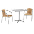 Beige |#| 31.5" Square Aluminum Indoor-Outdoor Table Set with 2 Beige Rattan Chairs
