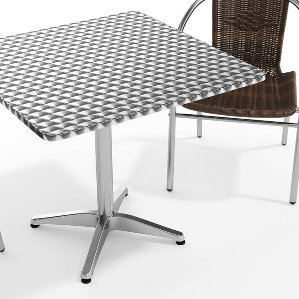 Dark Brown |#| 31.5" Square Aluminum Indoor-Outdoor Table Set with 2 Dark Brown Rattan Chairs