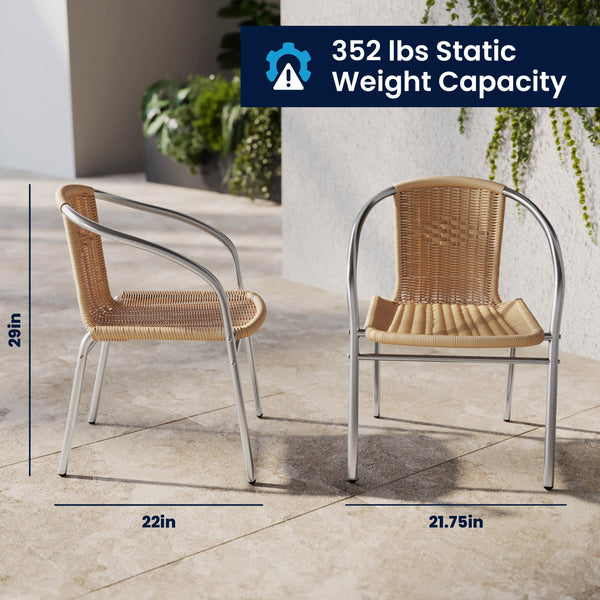 Beige |#| 31.5" Square Aluminum Indoor-Outdoor Table Set with 2 Beige Rattan Chairs