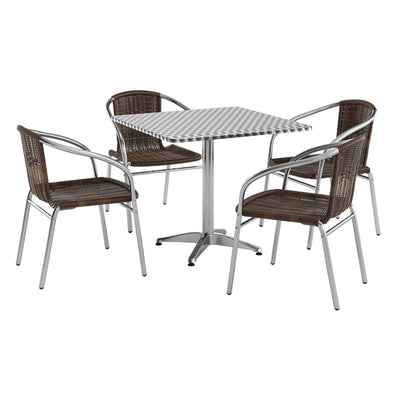 31.5'' Square Aluminum Indoor-Outdoor Table Set with 4 Rattan Chairs - View 1