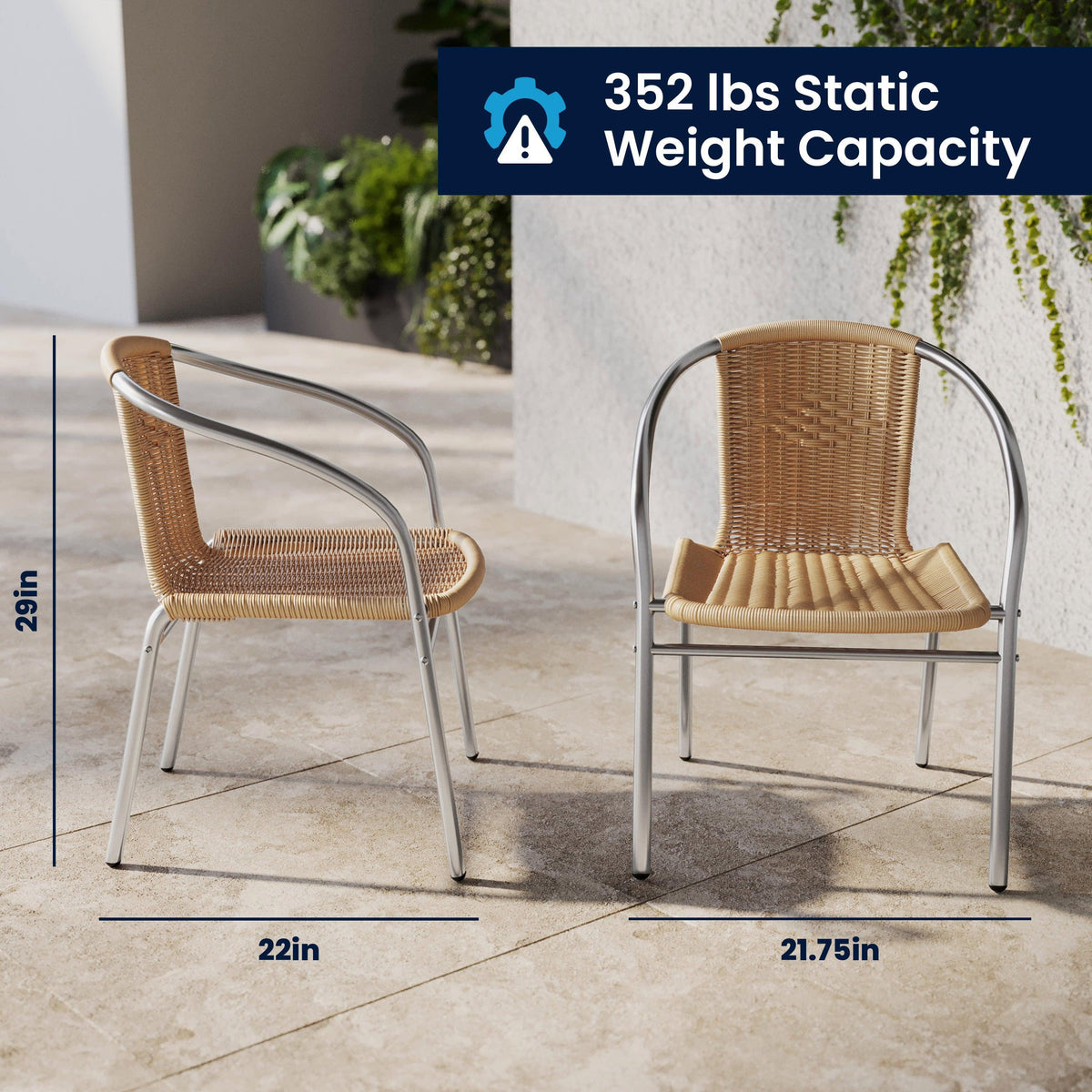 Beige |#| 31.5" Square Aluminum Indoor-Outdoor Table Set with 4 Beige Rattan Chairs