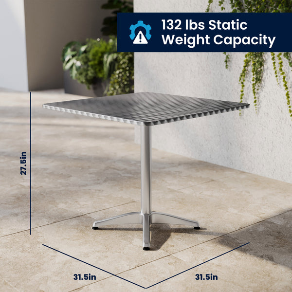 Beige |#| 31.5" Square Aluminum Indoor-Outdoor Table Set with 4 Beige Rattan Chairs