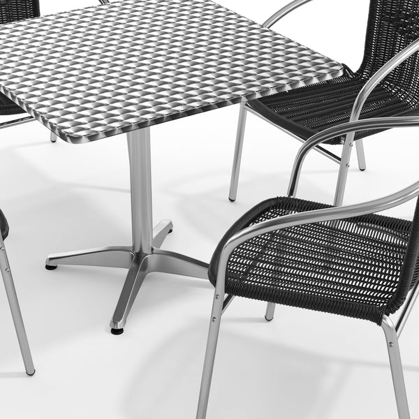 Black |#| 31.5" Square Aluminum Indoor-Outdoor Table Set with 4 Black Rattan Chairs