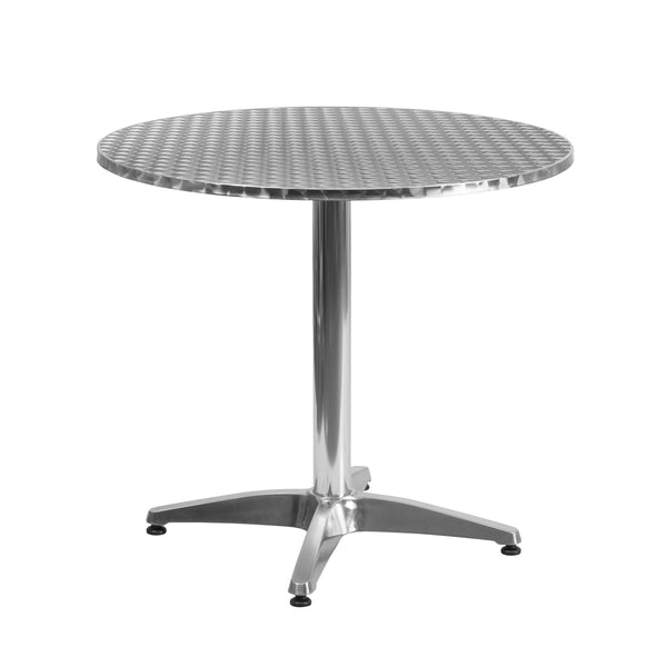 Beige |#| 31.5inch Round Aluminum Indoor-Outdoor Table Set with 2 Beige Rattan Chairs