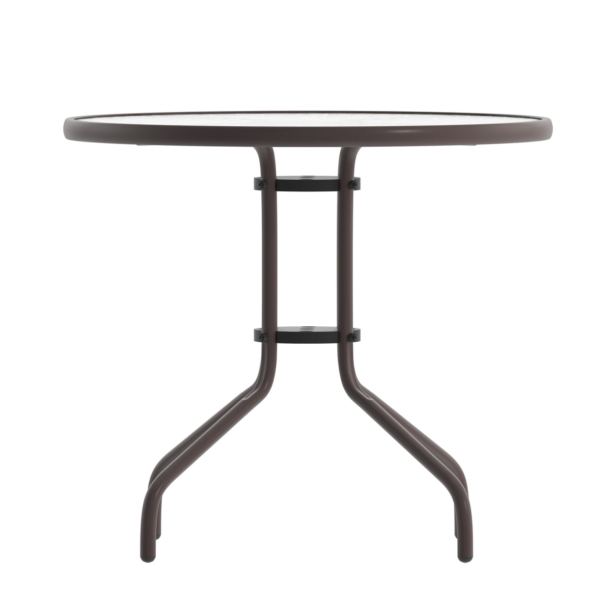 Bronze |#| Modern 31.5inch Round Glass Framed Glass Table with 4 Bronze Slat Back Chairs