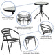Black |#| 31.5inch Round Glass Metal Table with 4 Black Metal Aluminum Slat Stack Chairs