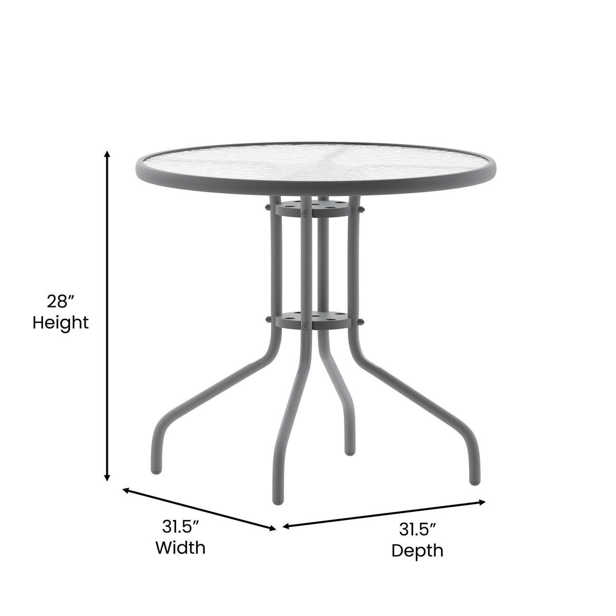 Silver |#| Modern 31.5inch Round Glass Framed Glass Table with 4 Silver Slat Back Chairs