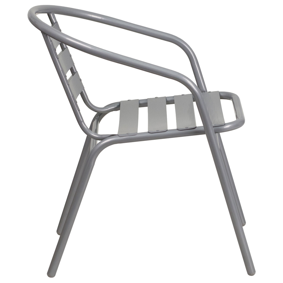 Silver |#| Modern 31.5inch Round Glass Framed Glass Table with 4 Silver Slat Back Chairs