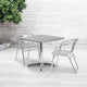 31.5inch Square Aluminum Indoor-Outdoor Table Set with 2 Slat Back Chairs