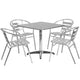 Aluminum |#| 31.5inch Square Aluminum Indoor-Outdoor Table Set with 4 Slat Back Chairs