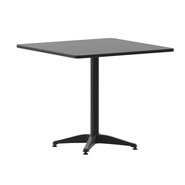 Black |#| Modern 31.5inch Square Glass Framed Glass Table with 4 Black Slat Back Chairs