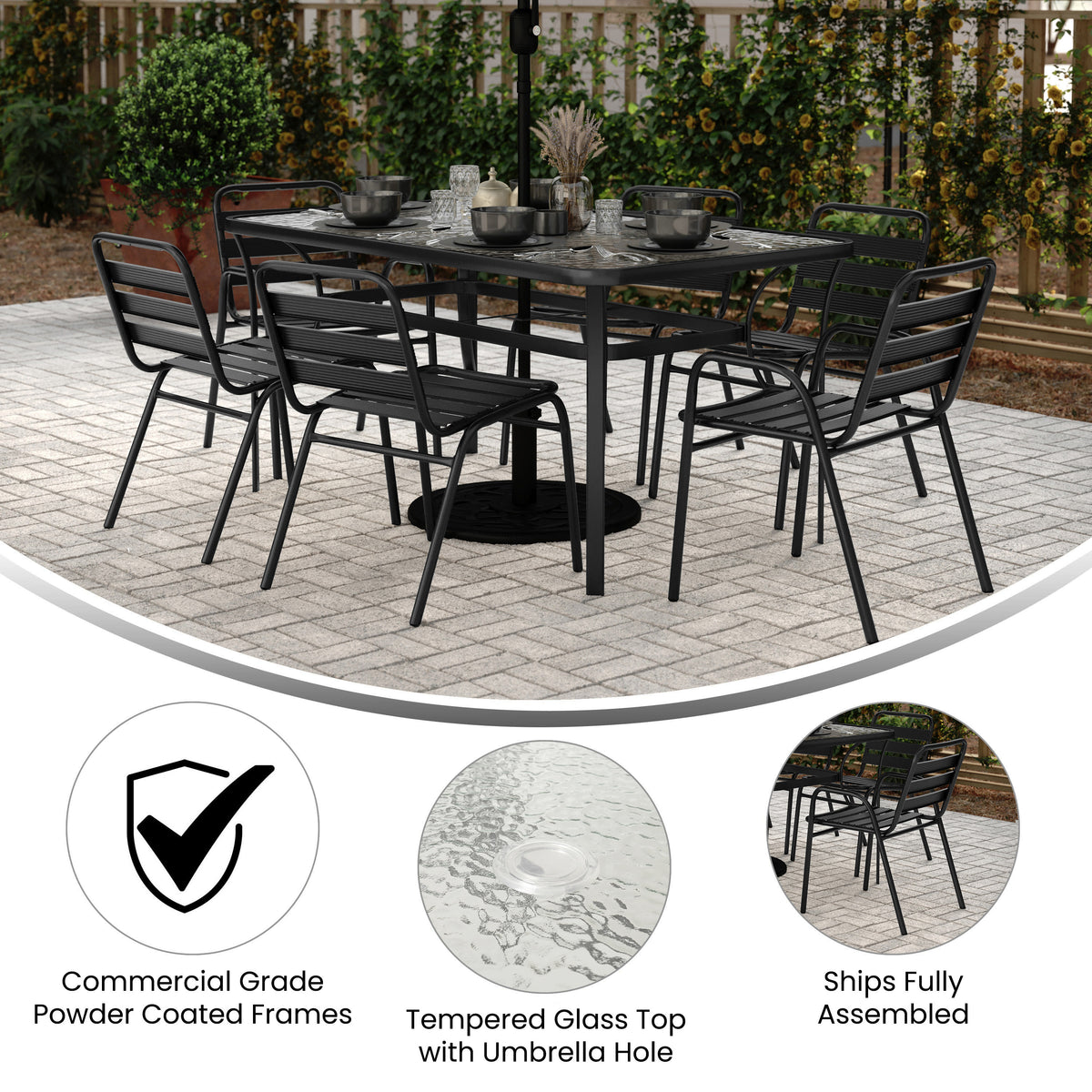 Commercial Patio Dining Set with Table, 4 Chairs, and 2 Arm Chairs in Black