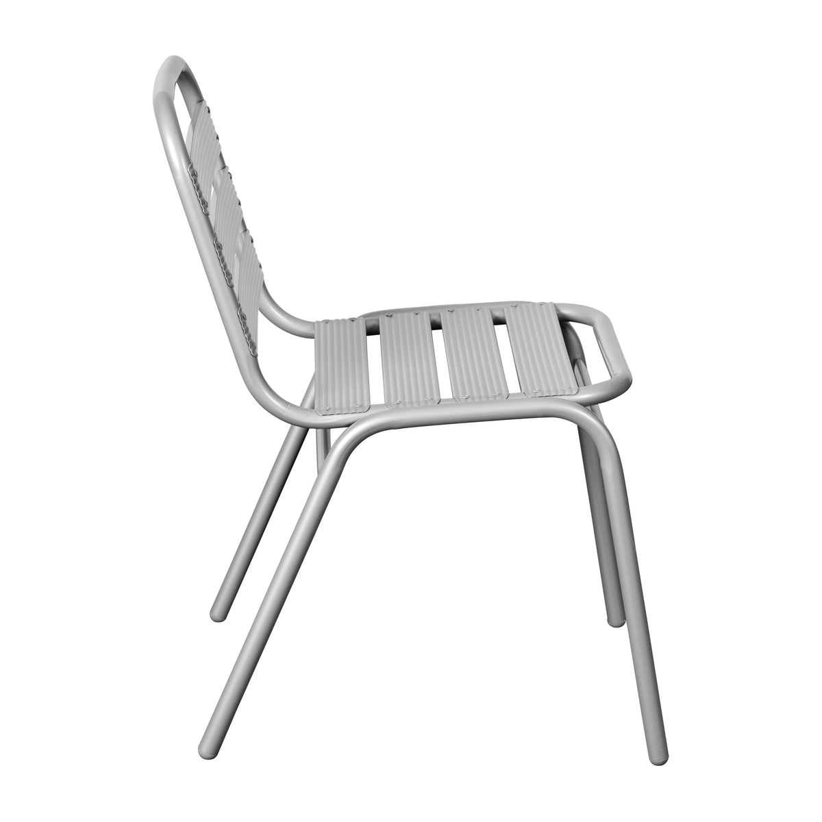 Silver |#| Commercial Silver Indoor-Outdoor Restaurant Stack Chair with Triple Slat Back