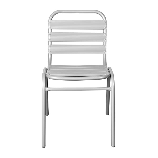 Silver |#| Commercial Silver Indoor-Outdoor Restaurant Stack Chair with Triple Slat Back