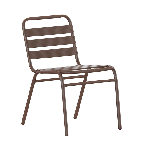 Bronze |#| Commercial Bronze Indoor-Outdoor Restaurant Stack Chair with Triple Slat Back