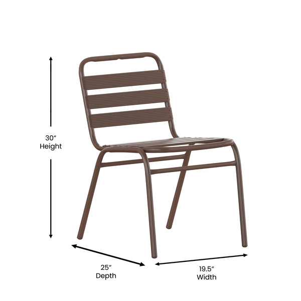 Bronze |#| Commercial Bronze Indoor-Outdoor Restaurant Stack Chair with Triple Slat Back