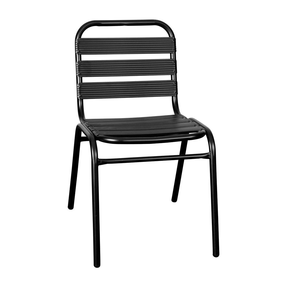 Black |#| Commercial Black Indoor-Outdoor Restaurant Stack Chair with Triple Slat Back