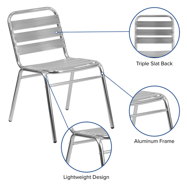 Aluminum |#| Commercial Aluminum Indoor-Outdoor Restaurant Stack Chair with Triple Slat Back