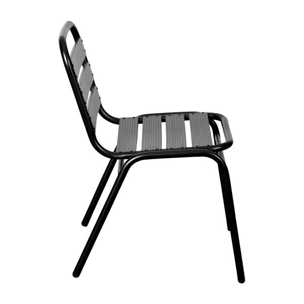 Black |#| Commercial Black Indoor-Outdoor Restaurant Stack Chair with Triple Slat Back