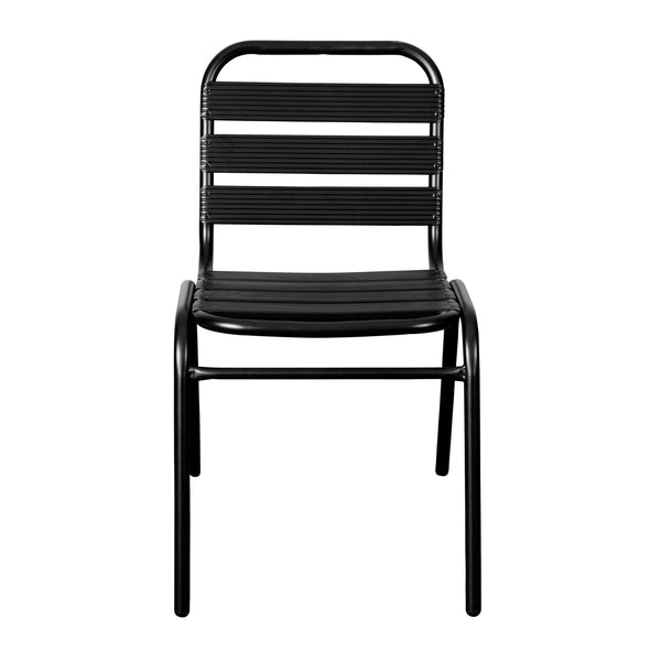 Black |#| Commercial Black Indoor-Outdoor Restaurant Stack Chair with Triple Slat Back