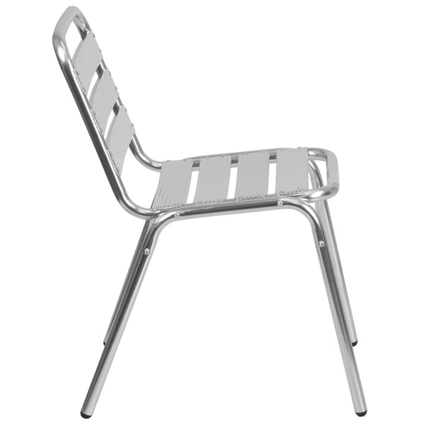 Aluminum |#| Commercial Aluminum Indoor-Outdoor Restaurant Stack Chair with Triple Slat Back