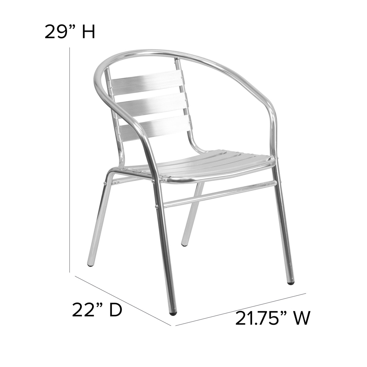 Commercial Aluminum Indoor-Outdoor Stack Chair with Triple Slat Back and Arms