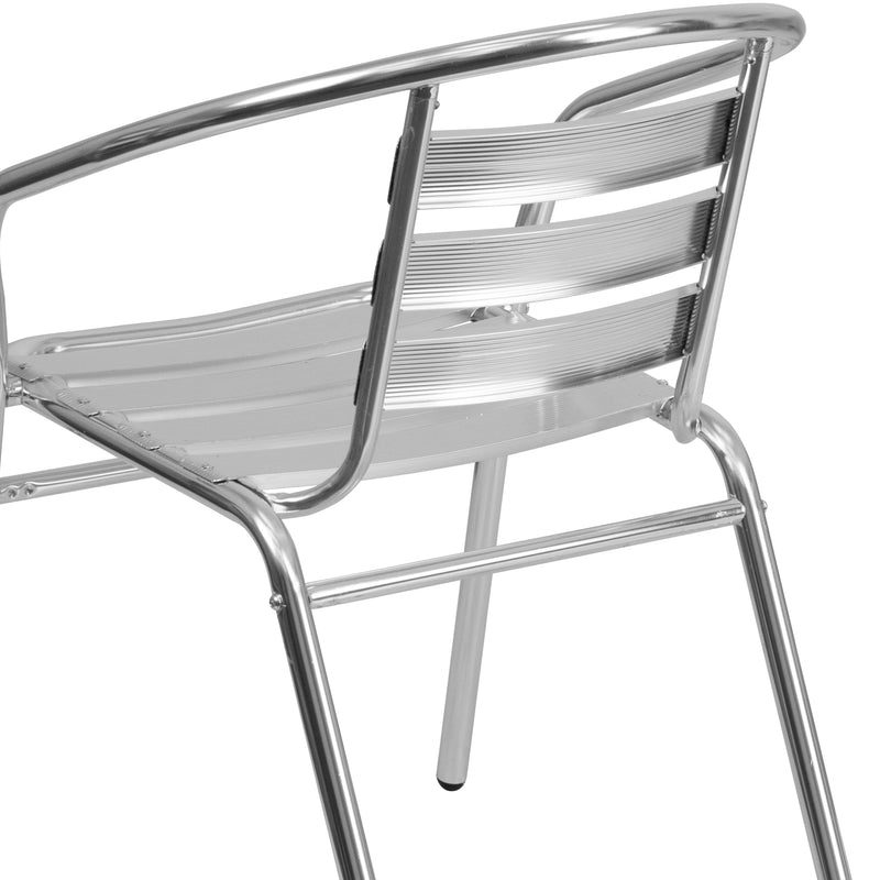 Commercial Aluminum Indoor-Outdoor Stack Chair with Triple Slat Back and Arms