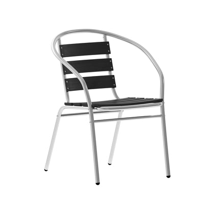 Lila Aluminum Commercial Indoor-Outdoor Restaurant Stack Chair with Triple Slat Faux Teak Back